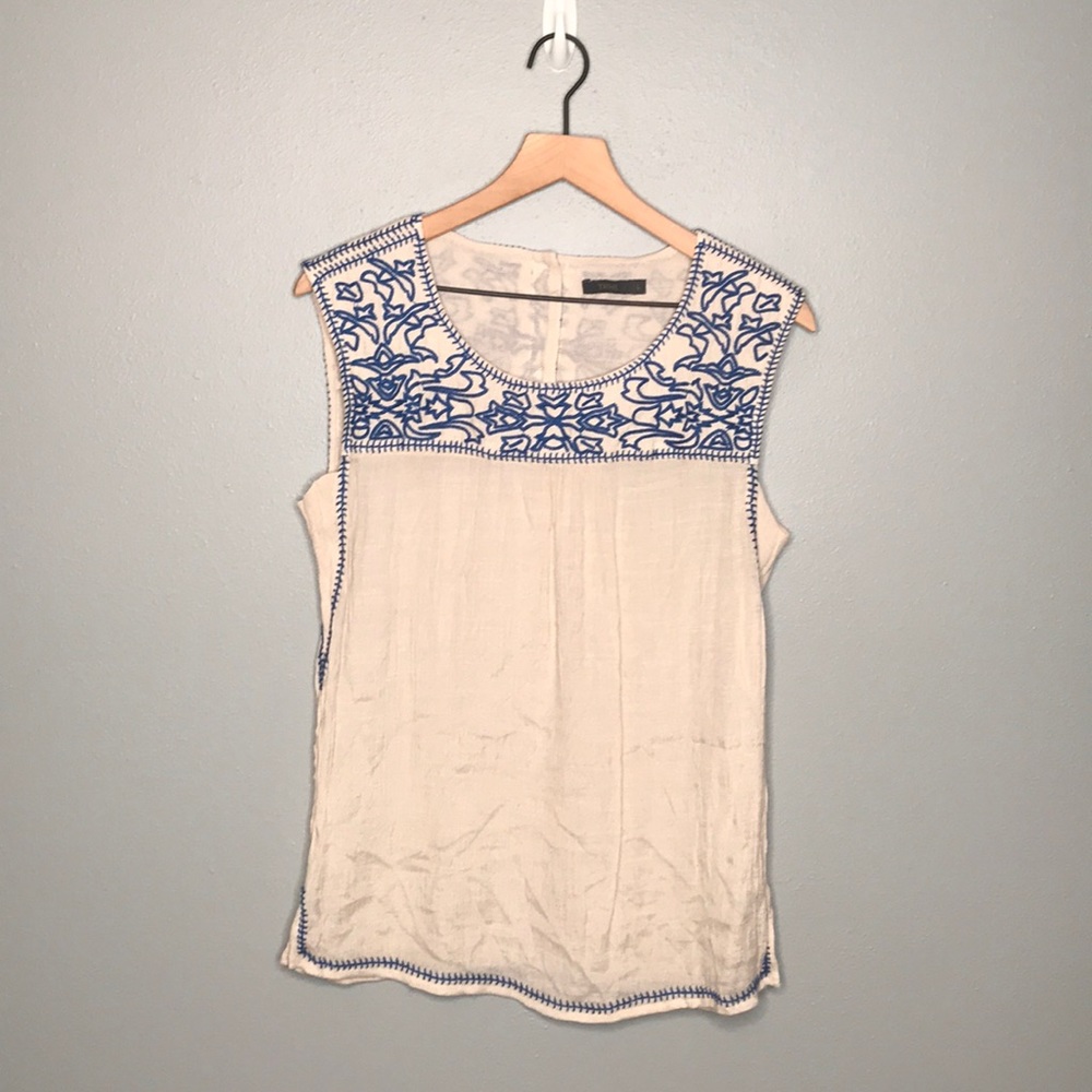 Great for summer! ivory boho embroidered tank sL